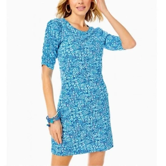 Lilly Pulitzer Belden T-shirt Dress in Cumulus Blue Blooming Together Size Small - Picture 1 of 7